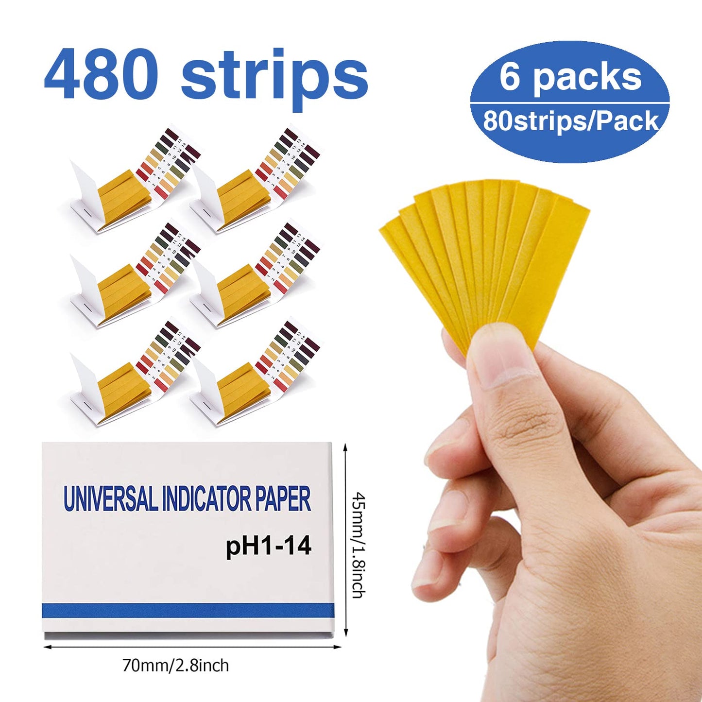 6 Pack pH Test Strips, 480 Strips Full Range 1-14 Universal pH Test Litmus Paper pH Soap Making Testing Strips for Water Wine Saliva Urine Soil, pH Strips and 6 Test Pipette Droppers with Storage Case