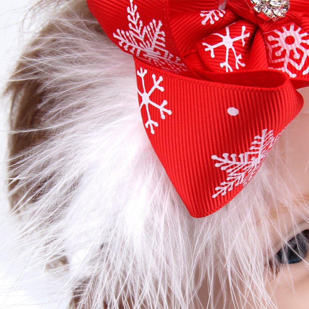 JustMyDress Christmas Snowflake Headband Bow Red Hair Band Baby Girls Hair Accessories JHC21 (Red Bow Plume)