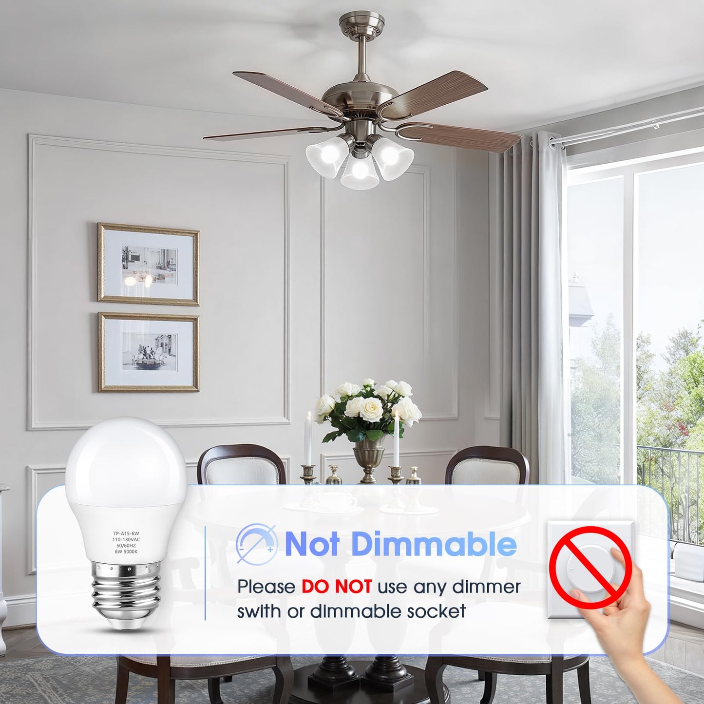 Maylaywood A15 LED Light Bulb, 60 Watt Equivalent LED Bulbs, Daylight White 5000K, 600LM, E26 Base, Non-Dimmable, 6W Bright White, 6-Pack