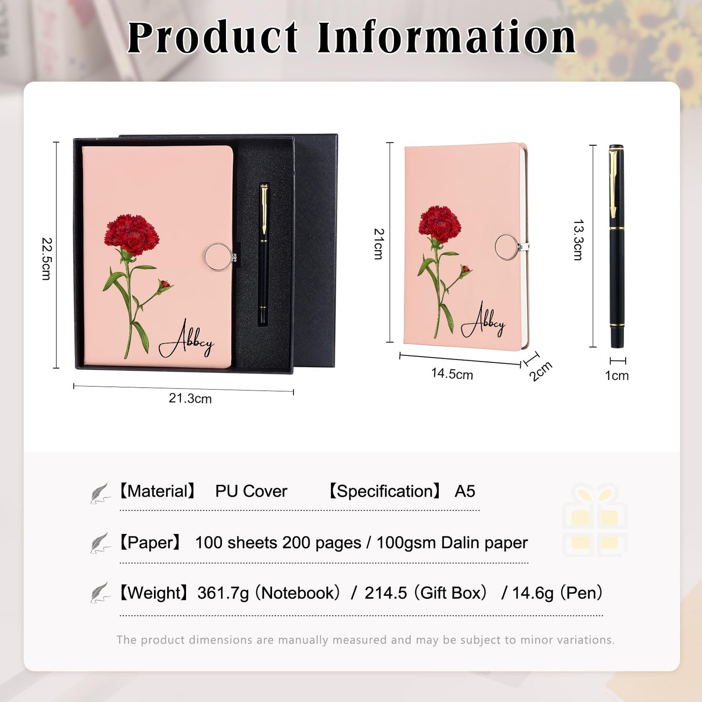 Personalized Journal Notebooks for Work School with Pen Gift Set Custom Birth Flower Name College Ruled Hardcover Notebook Studen Teacher Journal for Women Men Back to School Business Gifts (BirthFlower Name #1)
