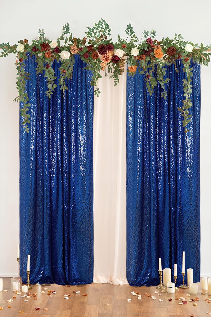 PartyDelight Navy Blue Sparkly Sequin Backdrop Curtains 2FT X 8FT 2 Panels for Wedding Party Room Decorations