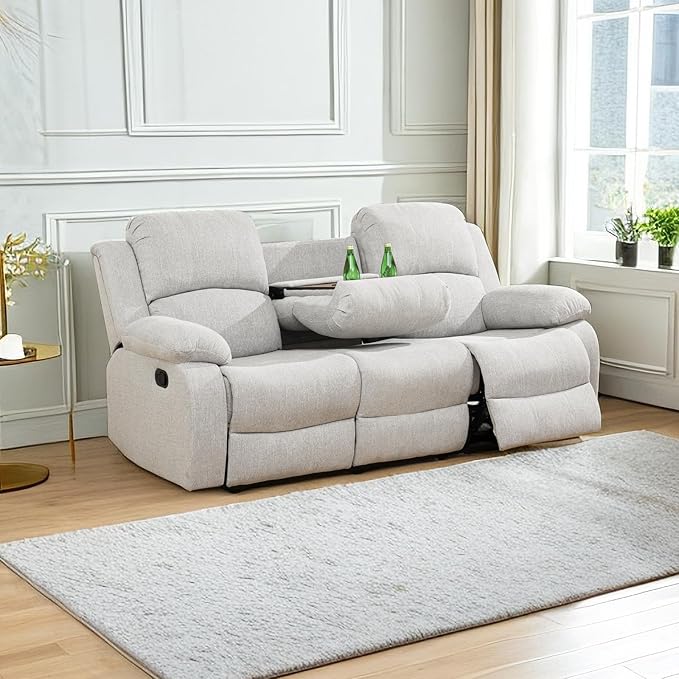 A Ainehome Living Room Furniture Set Leather Recliner Sofa Set Loveseat Chair Furniture Sofa Set for Living Room/Small Space/Rv/House/Office/Theater Seating (B-Grey White Microfiber, Sofa(3seater))