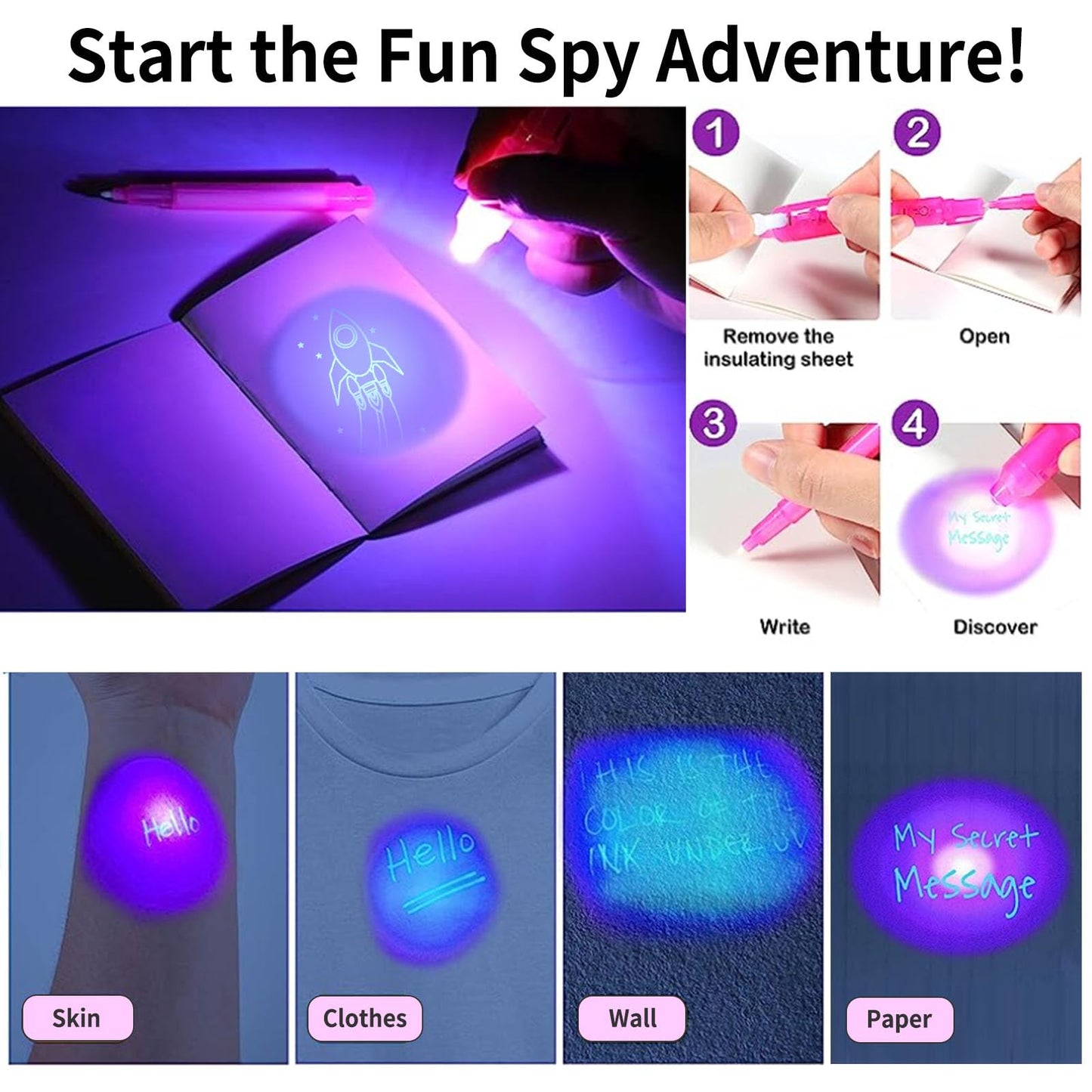 EODVICS Invisible Ink Pens 12 Pack with Notebook and UV Pen Light, Party Favors for Kids 8-12, Christmas Stocking Stuffers, Thanksgiving Halloween Goodie Bag Gifts