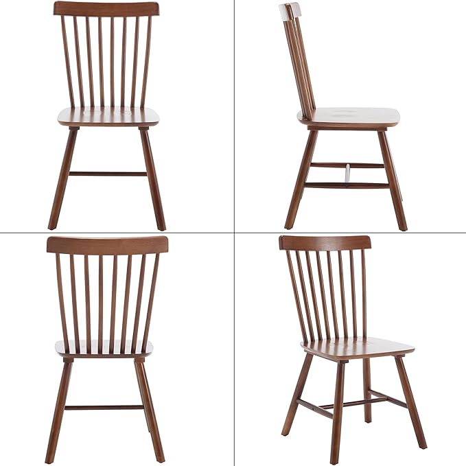 LZAREAL Windsor Dining Chairs Farmhouse Dining Chairs Set of 6 Modern Wood Kitchen Chairs Mid Century French Country Spindle Chair for Dinning Room Kitchen Restaurant Bar Canteen Library, Walnut