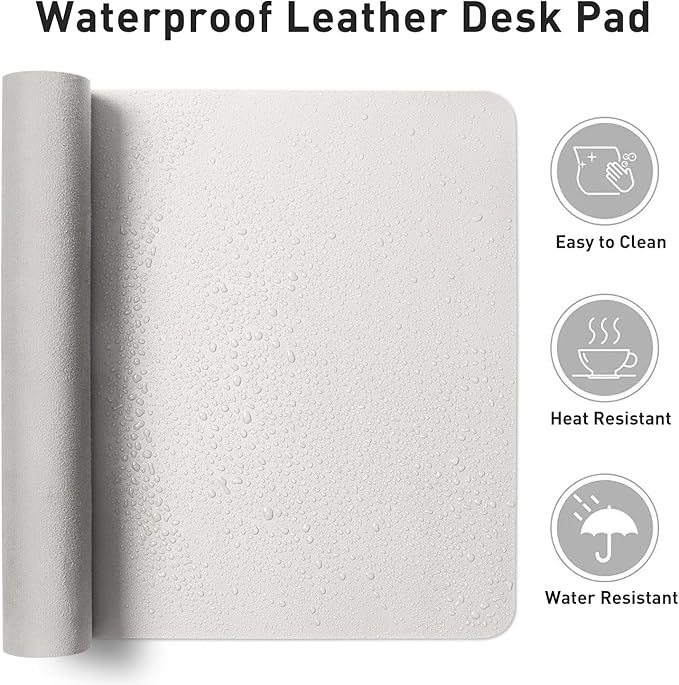 Aothia Faux Leather Desk Mat - Non-Slip PU Leather Desk Blotter, Waterproof Writing Surface, Large Desk Pad for Office & Home (Off-White, 55" x 17")