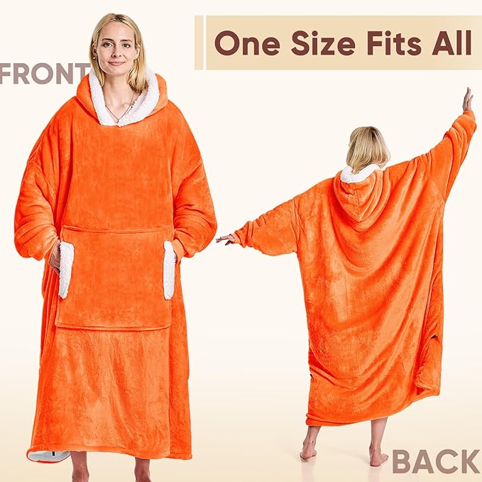 yescool Wearable Blanket Hoodie, Flannel Sherpa Fleece Blanket Sweatshirt for Adults Women Men,One Size Fits All