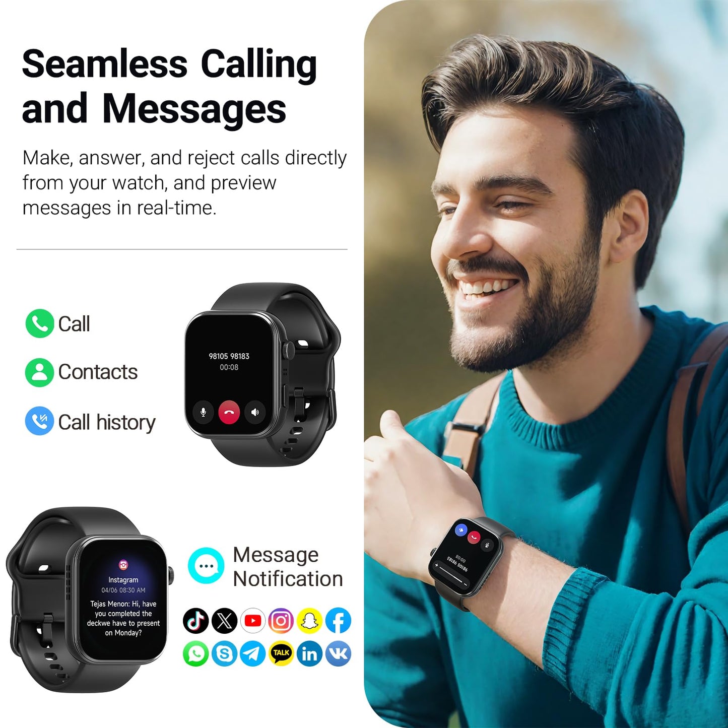 TOZO AMOLED S6 Smart Watch 1.85" Ultra-Clear Screen Dynamic Faces Bluetooth Call,100+ Sports Modes Fitness Activity Tracker with Sleep Monitor IP68 Waterproof Black