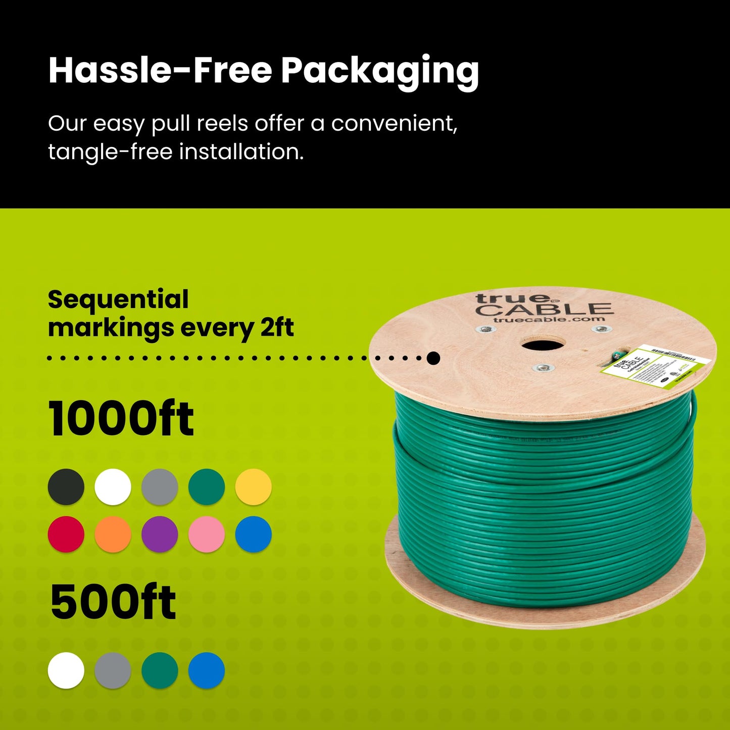 True Cable Cat6 Shielded Riser (Cmr) Bulk Ethernet Cable, 1000Ft, Green, 23Awg Solid Bare Copper, 550Mhz, Overall Aluminum Foil