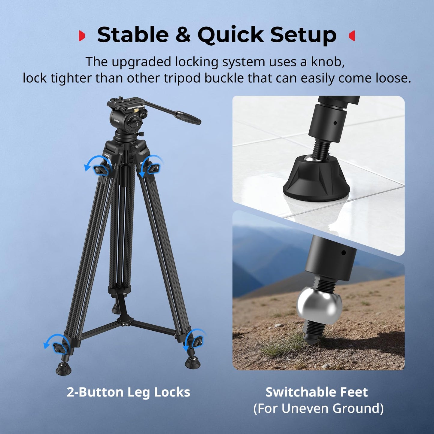 SMALLRIG 73''/185cm Carbon Fiber Heavy Duty Video Tripod, Max Load 10kg (22lbs), Fluid Head with +85° to -78 Tilt Range, Compact Camera Tripod Weight 2.7kg(6lbs), Folded Height 87cm, AD-14-5441