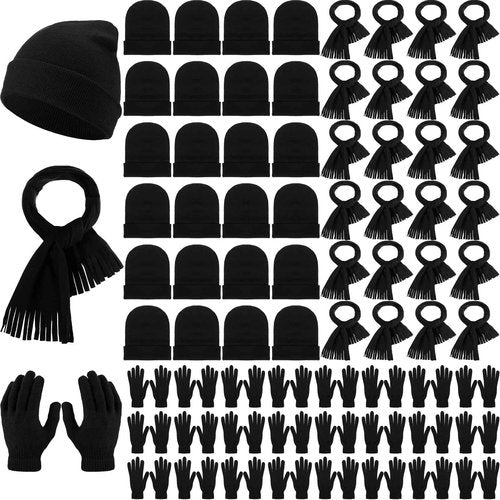 Zhanmai 72 Pcs Winter Beanies Gloves Scarves Bulk Homeless Knitted Winter Hats Fleece Neck Scarf Warmer Set for Men Women