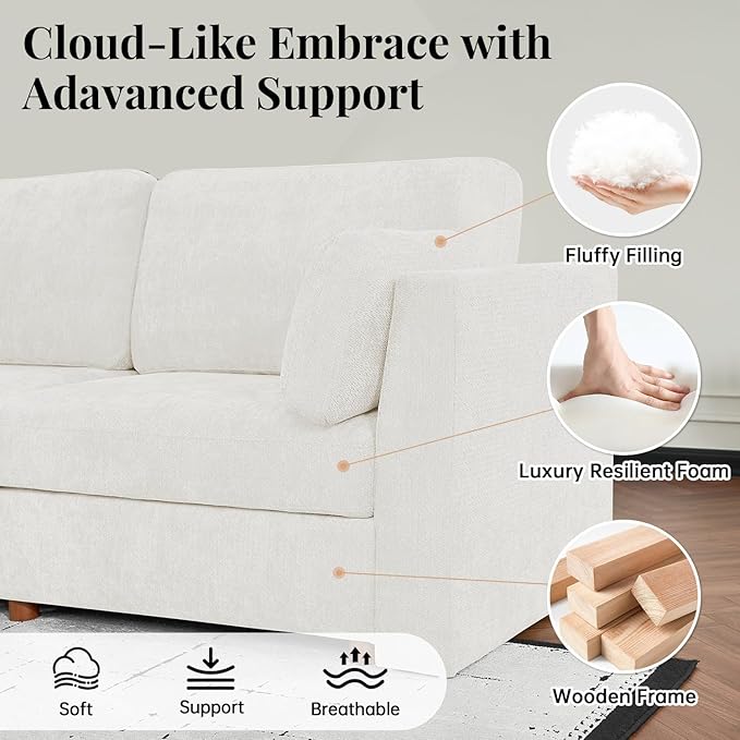 CUGOAO 153.4'' Modular Sectional Sofa, Oversized U-Shaped Sectional Couch with Ottoman, Deep Seat Chenille Cloud Couch, Mordern Upholstered Couches for Living Room, Apartment, Office, Beige