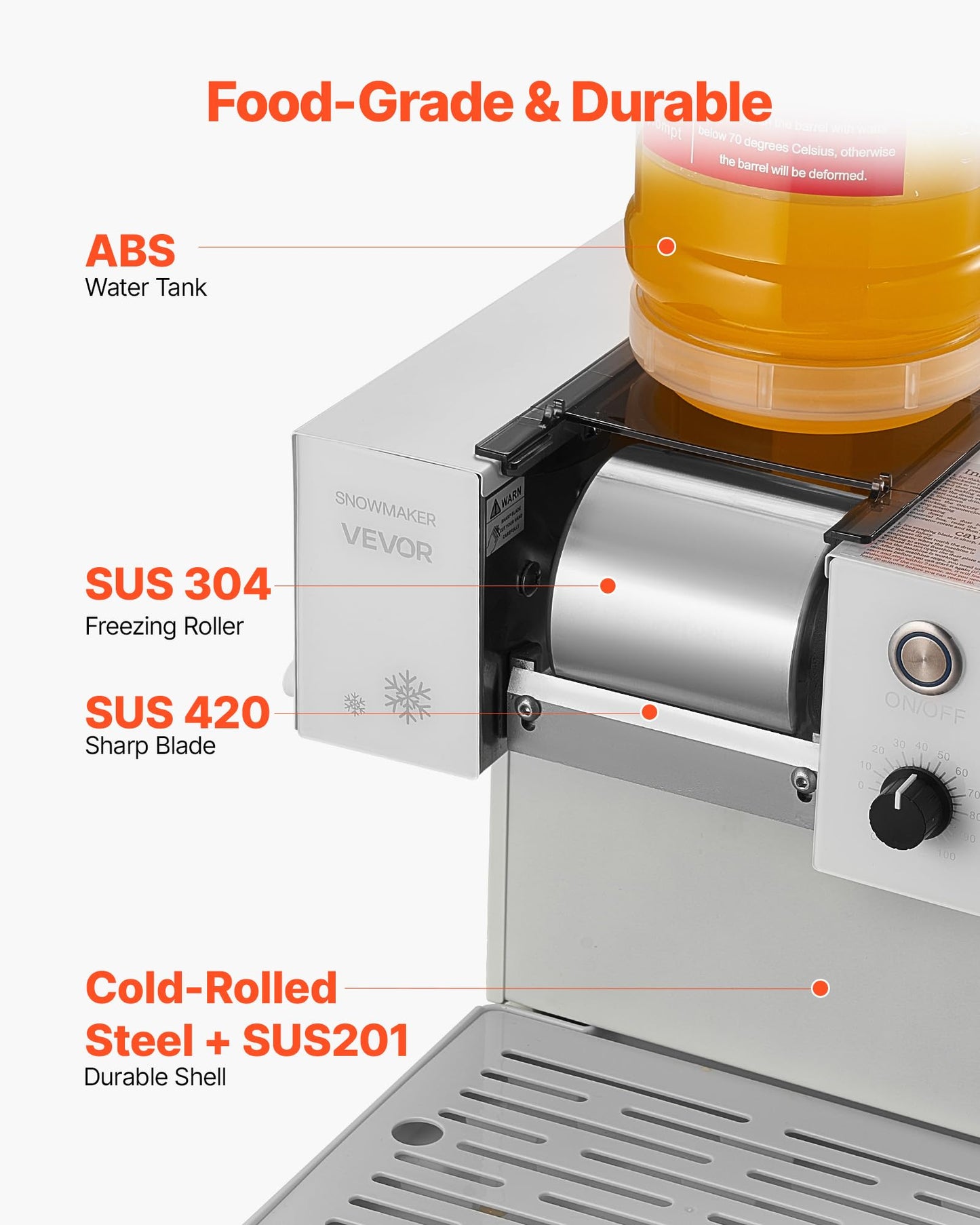 VEVOR Snowflake Ice Machine, 176LBS/24H Snowflake Ice Maker, Ice-Shaver Machine with Stainless Steel Blade, Electric Snow Cone Maker with 0.48Gal Tank, 90S Fast Pre-Cooling, for Home & Small Gathering