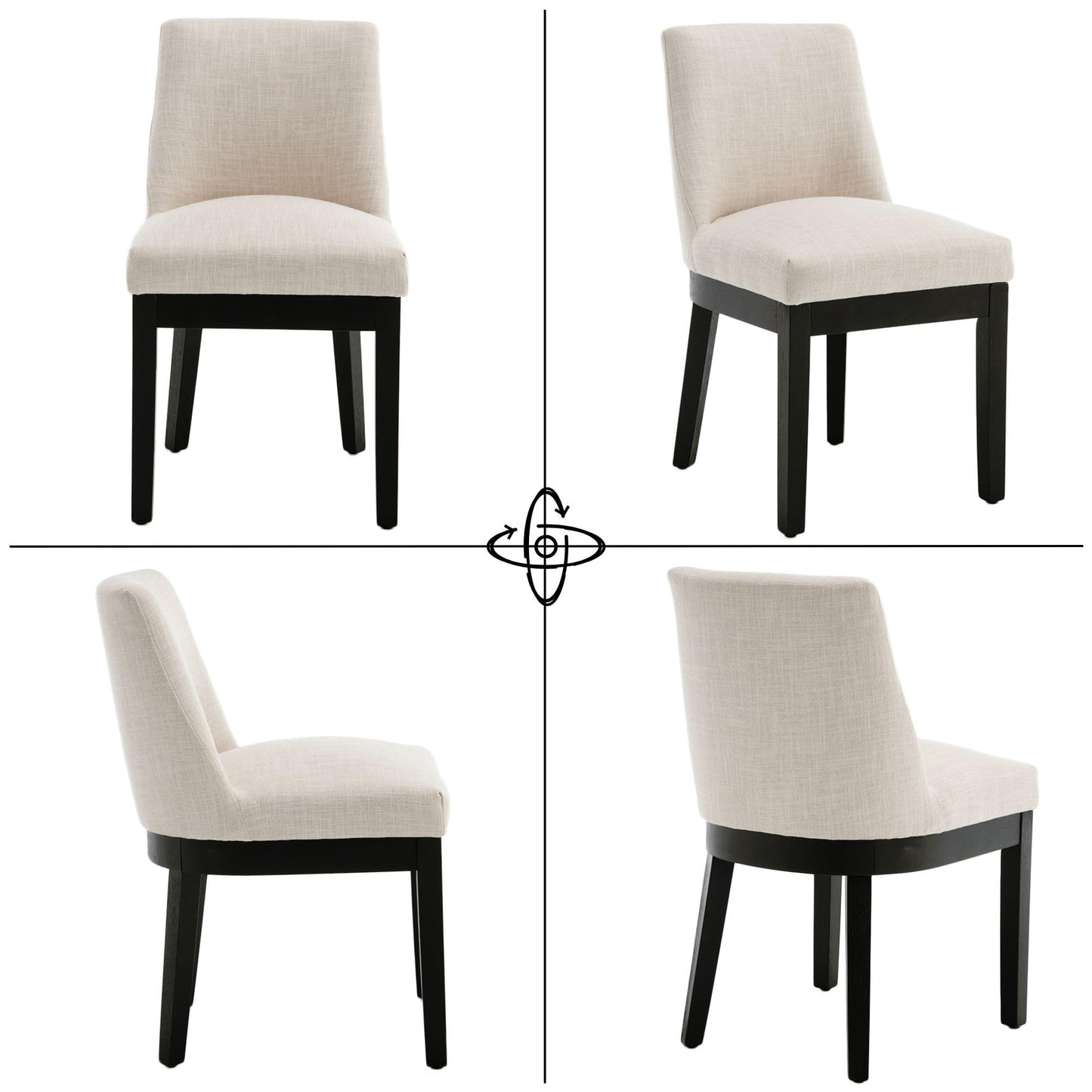 HNY Kitchen & Dining Room Chairs Set of 4, Modern Farmhouse Beige Linen Upholstered Dining Kitchen Chairs with Black Wood Legs, 18’’ Wide Armless Accent Side Chair for Dining Room Living Room