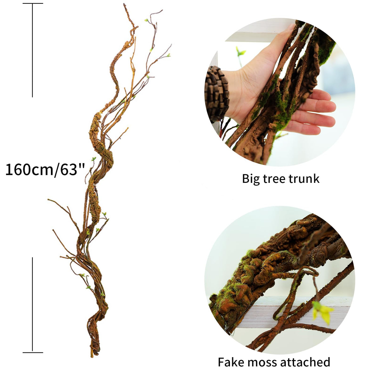 CONGZHANHH 1Pcs 63in Wall Hanging Artificial Plants Tree Trunk Fake Cherry Tree Branches Rattan Liana Cane Vine for Wedding Outdoor Garden Home Living Room Christmas Decoration