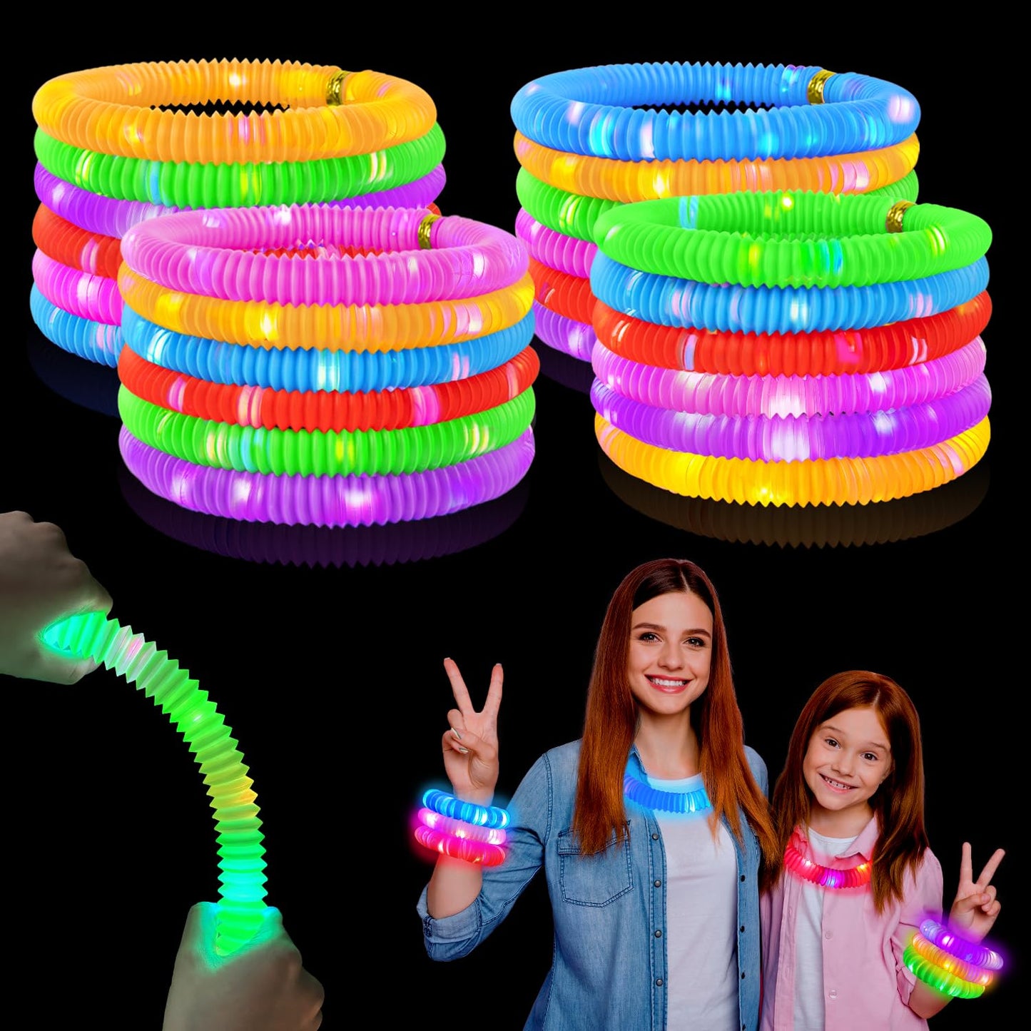 Glow Sticks Goodie Gift Bag Stuffers for Kids 36 PCS,Light up Pop Tube Bracelet Necklace for Toddlers,Halloween Glow in the Dark Party Favors Decorations, Carnival Games Activities Prizes for Boy Girl