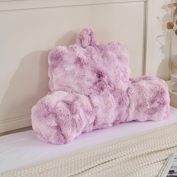 Reading Pillows for Boyfriend Adult,Velvet Back Pillow Bed Wedge Large, Back Rest Support Cushion for Sitting Up in Bed/Couch for Bedrest 18inch-Tie-dye Lavender
