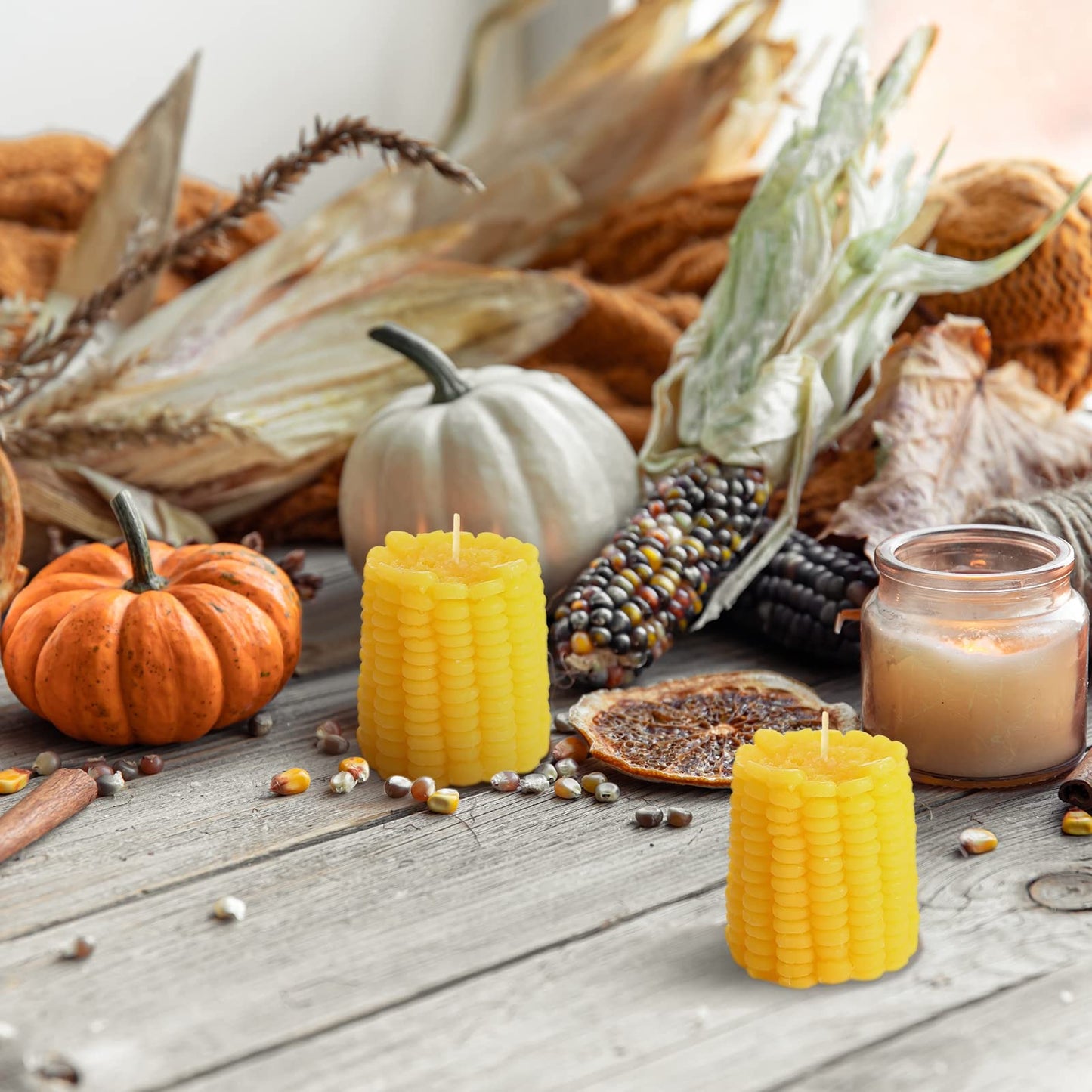 Coume 2 Pieces Corn Candle Decorations Corn Themed Party Decorations for Birthday Party Home Table Office, Bluebell Fragrance