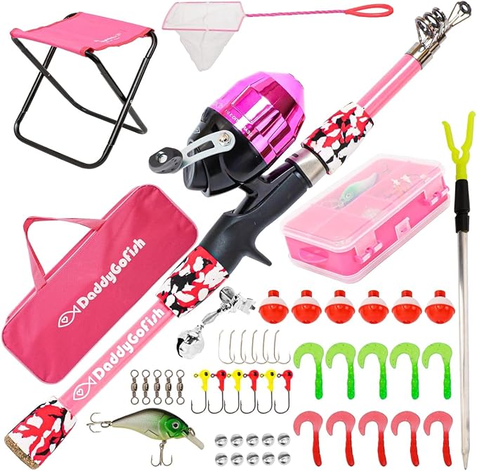DaddyGoFish Kids Fishing Pole - Rod Reel Combo Tackle Box Starter Set - First Year Small Dock Gear Kit for Boys Girls Todd...