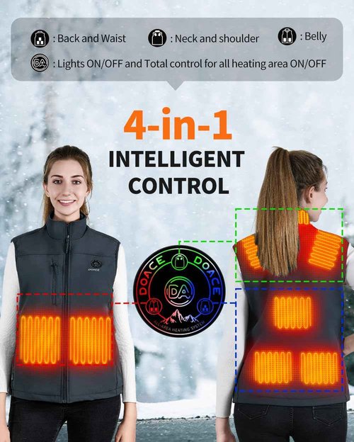 DOACE Heated Vest for Men and Women, Smart Electric Fleece Heated Vest, Lights-out Design, Battery Pack Included, Gray, 2XL