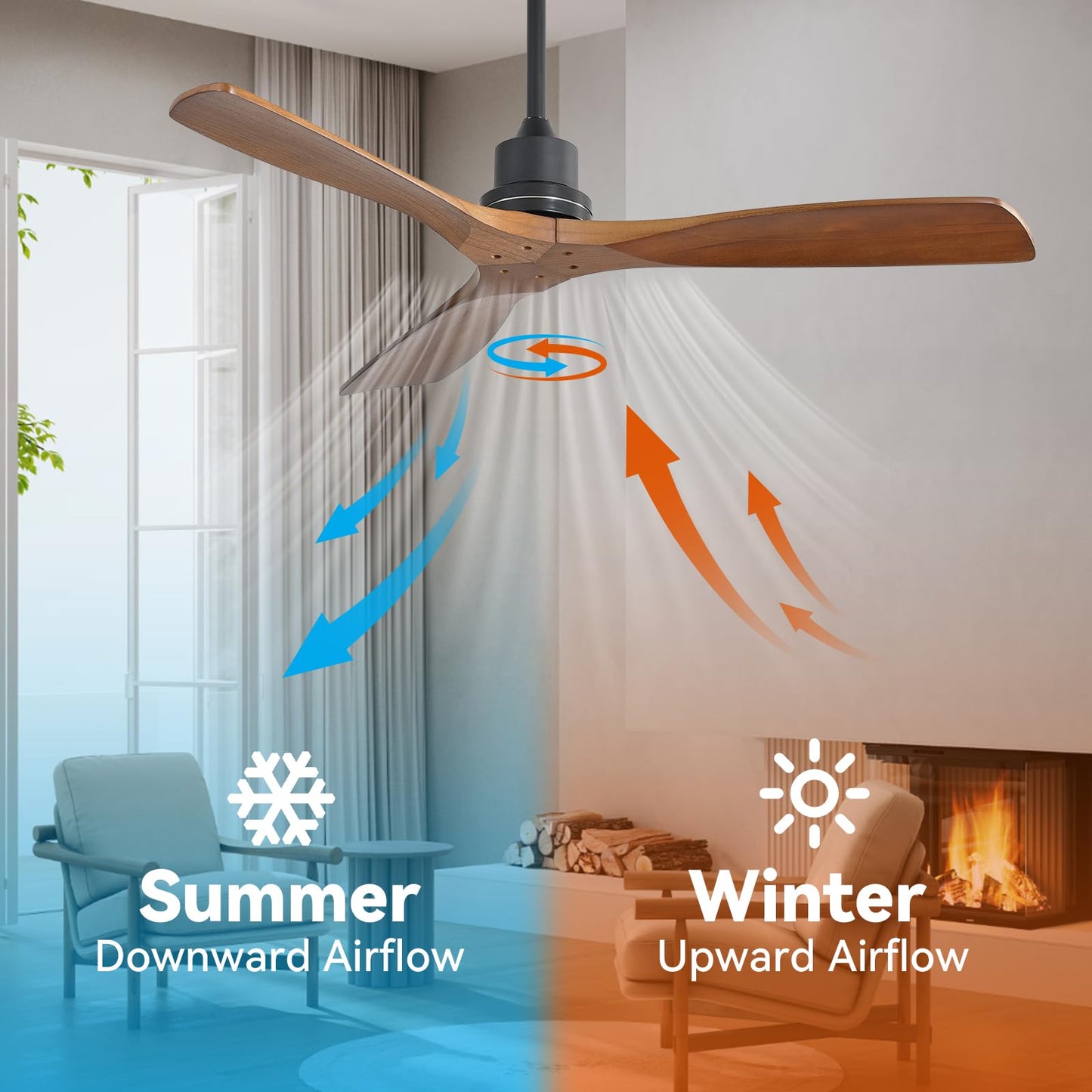 Sofucor Ceiling Fan no Lights, 52 Inch Low Profile Flush Mount Ceiling Fans with Remote, Modern Wood Ceiling Fan for Bedroom Indoor Outdoor, 6-Speed Reversible DC Motor Dimmable Timer