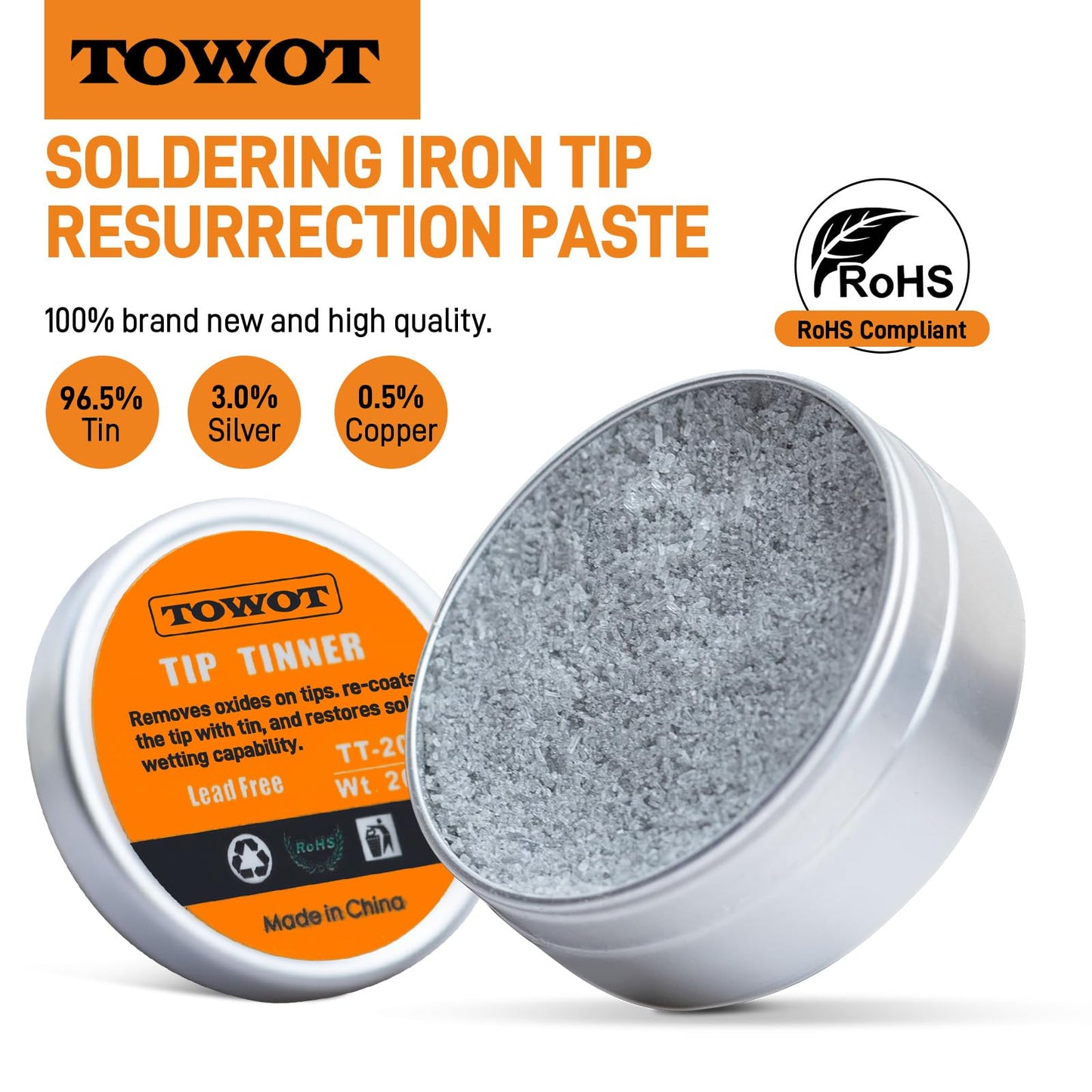 TOWOT Tip Tinner For Electronics Soldering, Iron Tip and Re-Tinning Solution, Removes Oxidation, 20g