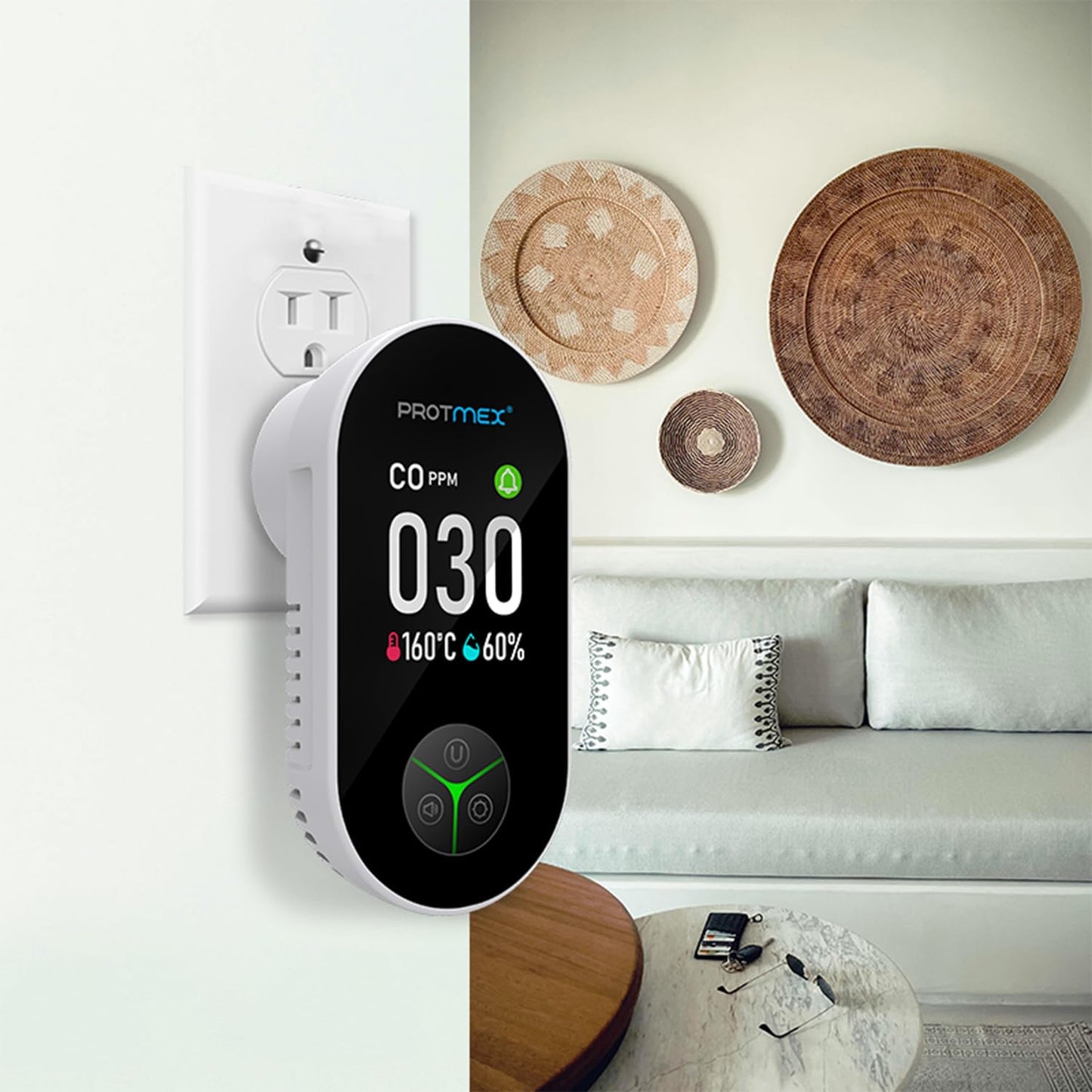 Protmex Carbon Monoxide Detector Plug in Wall, 3-in-1 Co Detector Monitor Air Quality with Temperature Humidity Sensor, Portable CO Meter Easy to Read & Install, for Home/Hotel/RV