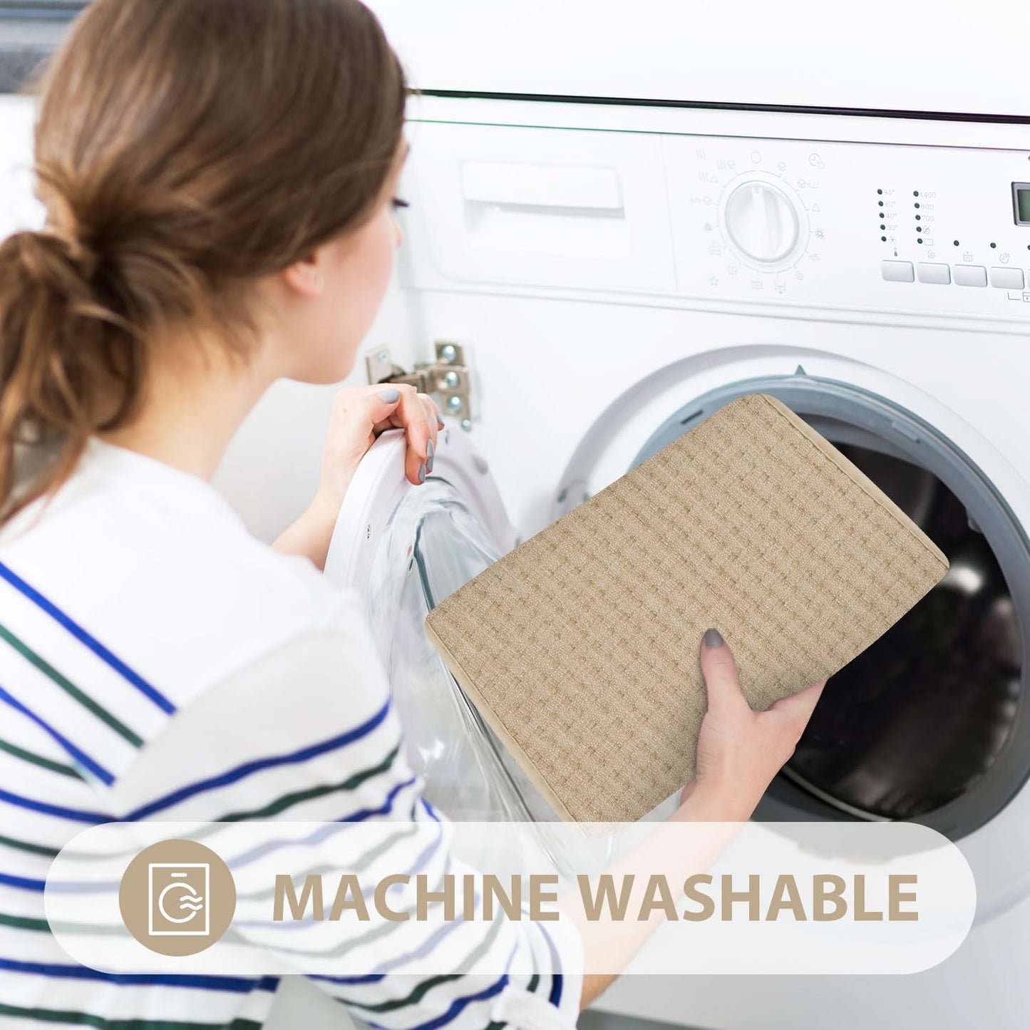 Uphome Khaki Bath Mat Waffle Non Slip Bathroom Rugs Neutral Woven Super Absorbent Bath Rugs Shaggy Soft Quick Dry Washable Thin Shower Rug for Tub Toilet Vanity, 16x24 inch