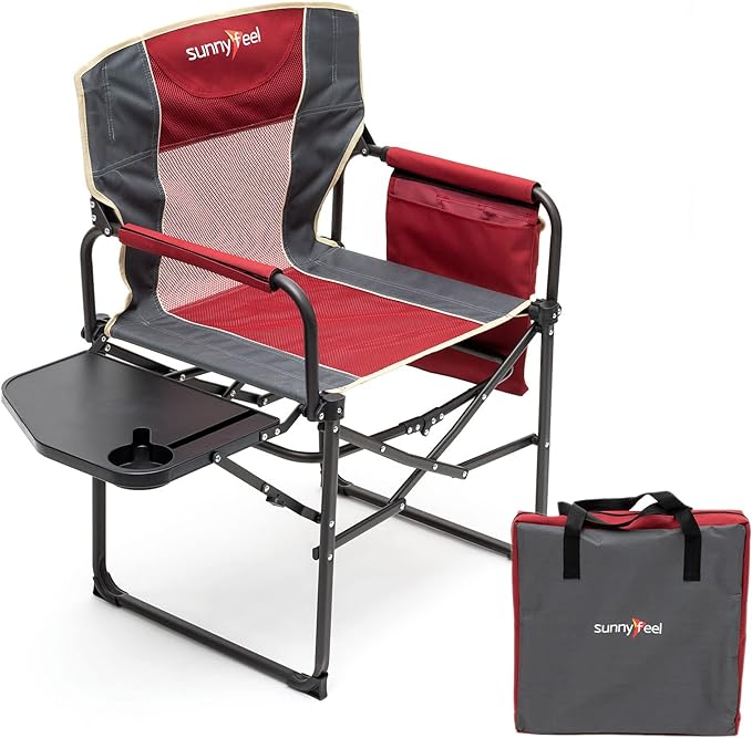 SUNNYFEEL Camping Directors Chair, Heavy Duty,Oversized Portable Folding Chair with Side Table, Pocket for Beach, Fishing,...