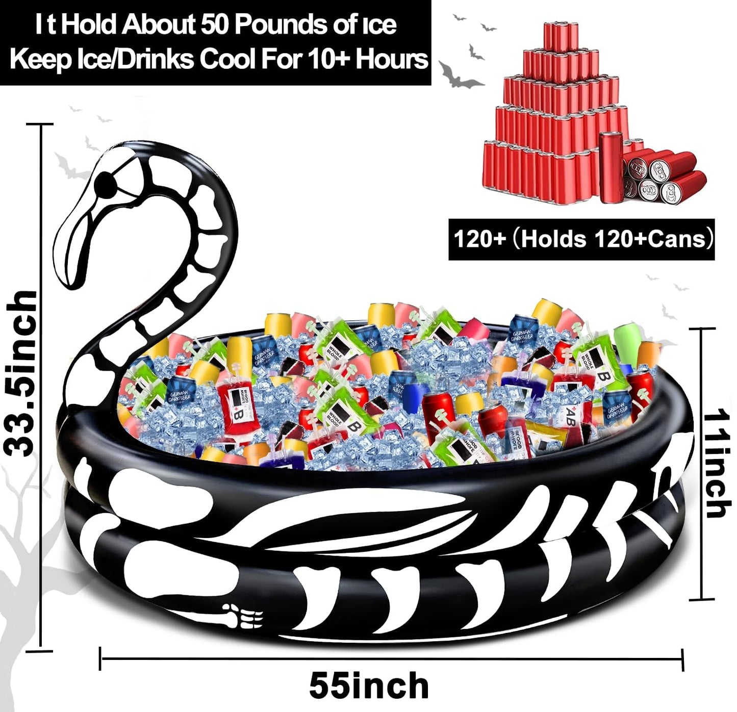 Halloween Inflatable Skeleton Flamingo Cooler, 120+ Cans Large Capacity Drink Cooler for Holiday Party Home Indoor Outdoor Halloween Decor