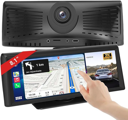 8.1" Wireless Carplay Screen for Car with 2K DVR & 1080P Backup Camera, Portable Touchscreen Car Stereo with Carplay & And...