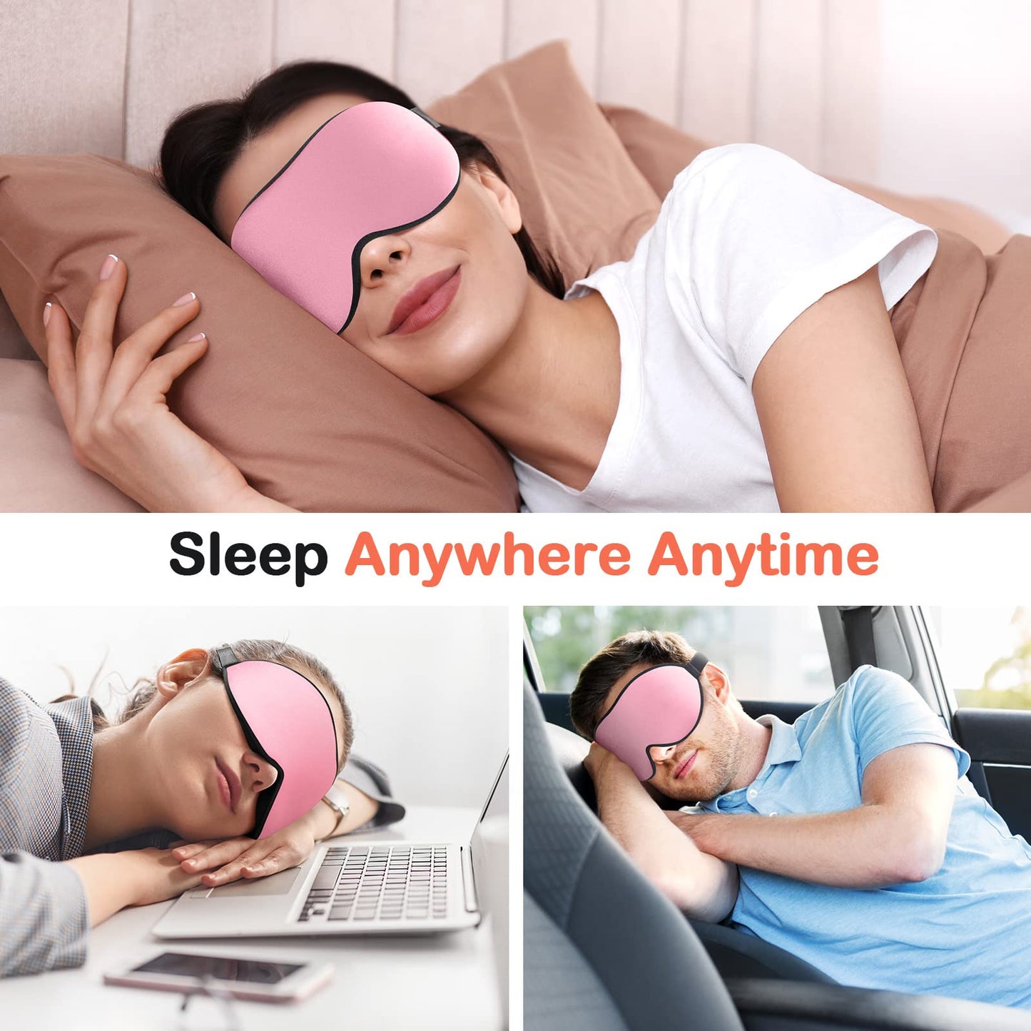 INNELO Sleep Mask for Side Sleeper, Eye Mask Sleeping Women Men, 100% Light Blocking 3D Contoured Cup Sleeping Mask Soft No Eye Pressure Cover Blindfold Night Shade for Travel Nap Yoga, Pink