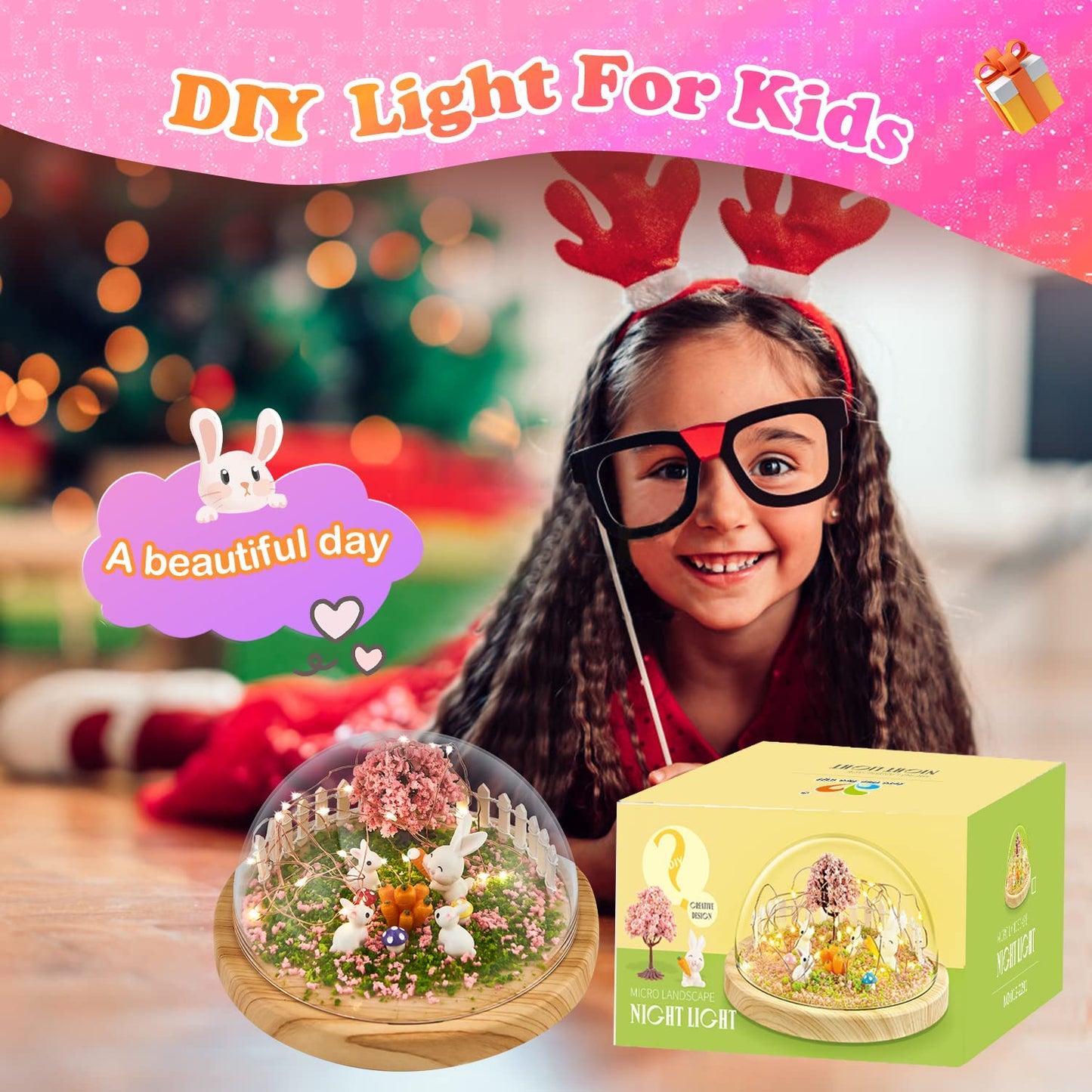 LEFJUBAW Make Your Own Night Light, Rabbit DIY Kits for Girls Creative Magic Night Light USB Upgrade Edition Bunny Toys, Arts and Crafts Lamp Project for Girls, Gifts for 4 5 6 7 8 9 10 Year Old Girl