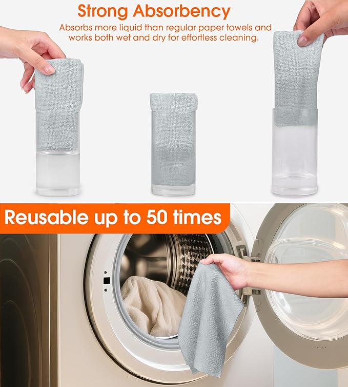 Microfiber Cleaning Cloth Roll–100 Pack, Tear Away Microfiber Towels, Reusable, Washable, Scratch-Free, Kitchen Towels for Car, Home, Kitchen, Glass, Dishes(Cloud Gray)