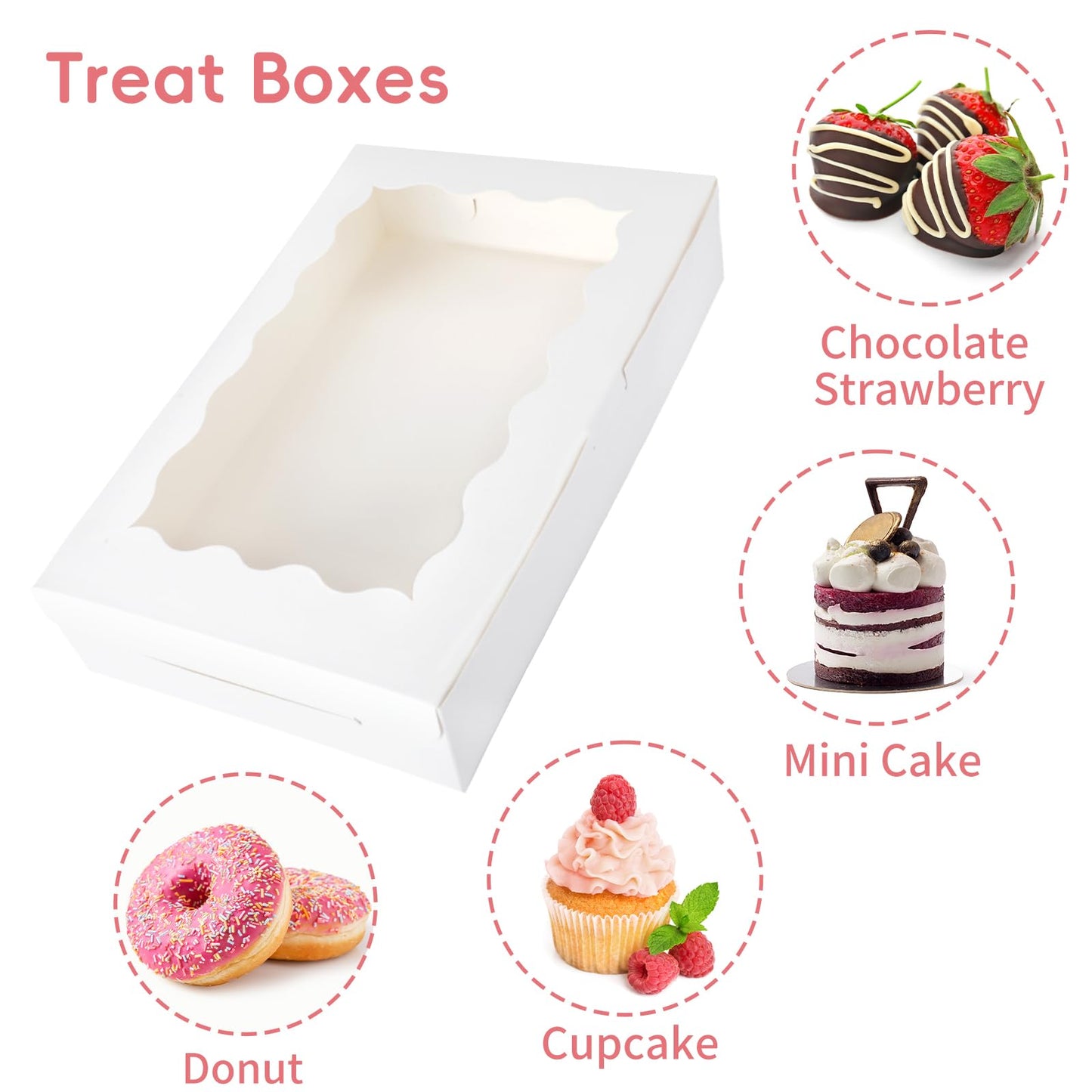 Moretoes 15pcs Bakery Boxes,12x8x2.5 Inches Cookie Boxes with Window, for Chocolate Covered Strawberries, Cakes, Pies, Muffins, Donuts and Pastries