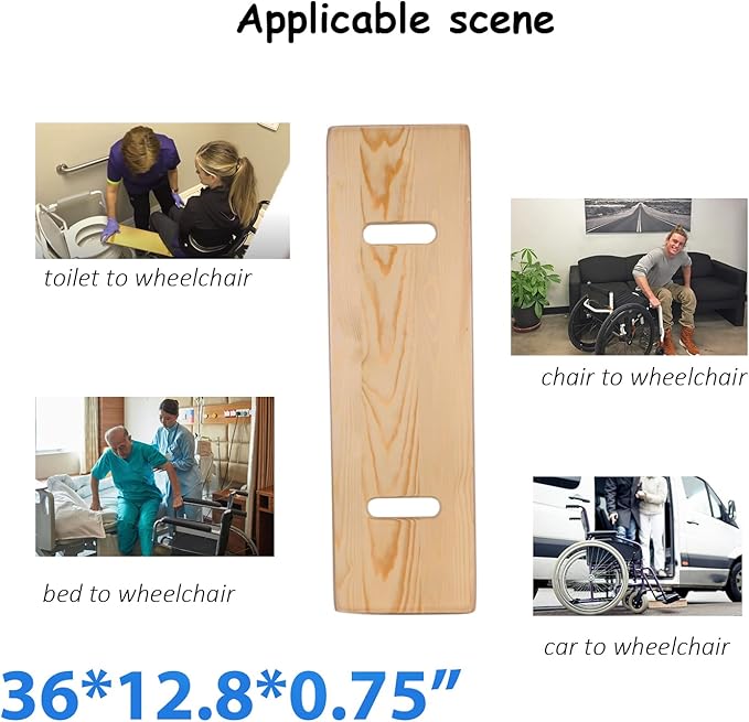 Slide Transfer Board with Handles,FSA Eligible,Made of Heavy-Duty Wood,Mobility Aid for Senior and Handicap,Load Capacity Up to 500 lbs,36 * 12.8 * 0.75