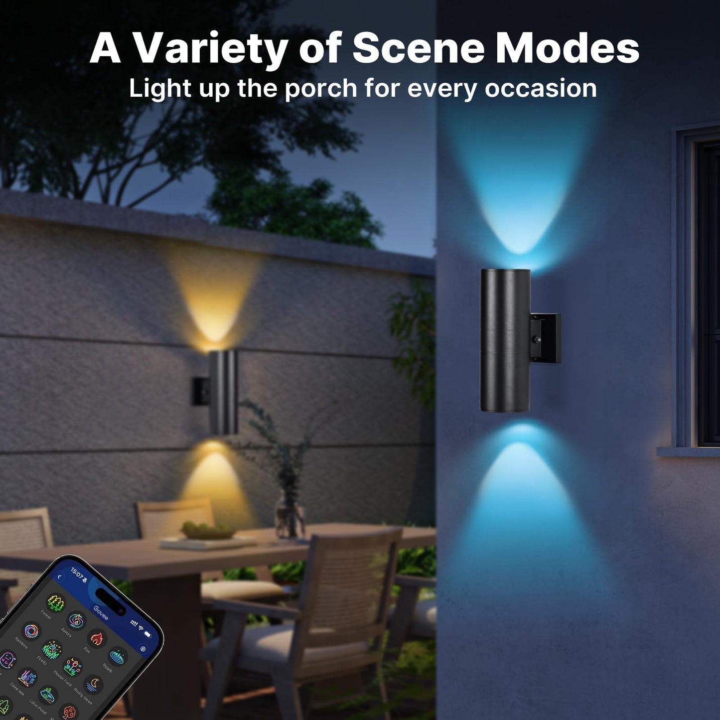 futxnziey RGBCW Outdoor Wall Light 1 Pack, Smart Porch Light Dusk to Dawn Lighting with Remote Control, WiFi Outdoor Wall Sconce, Compatible with Alexa, Exterior Lights for House Porch Garage