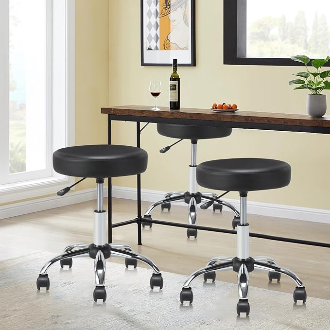 Set of 4 Round Rolling Stool Swivel with Wheels Adjustable Height Heavy Duty Wide Seat Drafting Stool Chair for Office Salon Massage Spa Medical Tattoo Beauty 4 Pack