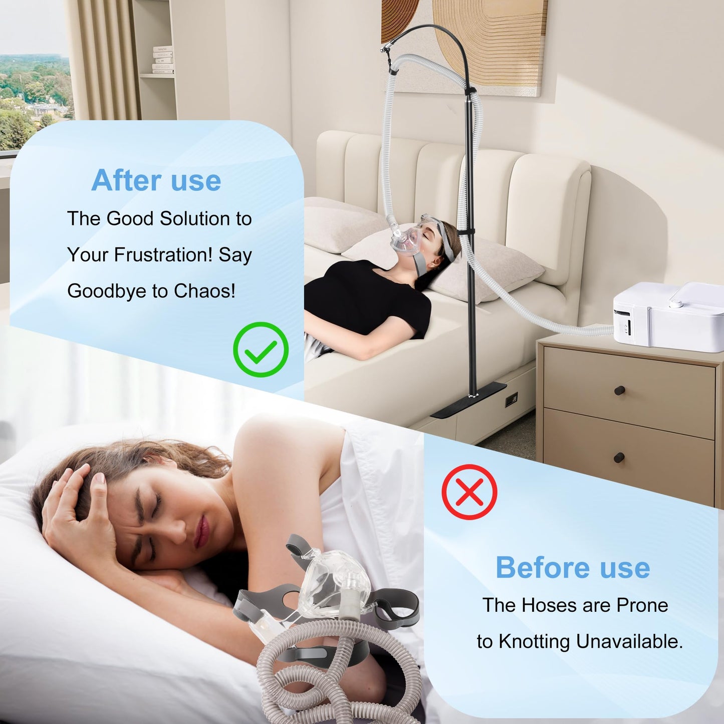 NIdreamCE C/APAP Hose Holder for Bed, Adjustable C-Pap Tubing Stand APAP Hose Hanger Avoid Tangling and Prevent Tube Leakage-BiPAP, C-Pap Mask, Sleep Apnea Hose Lift