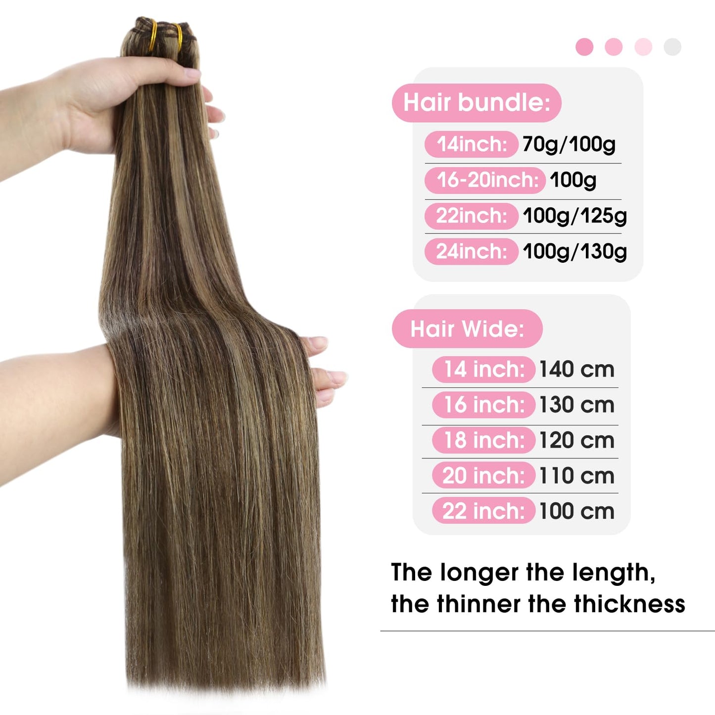 YoungSee Sew in Hair Extensions Real Human Hair Highlights 22Inch 100G Brown Weft Extensions