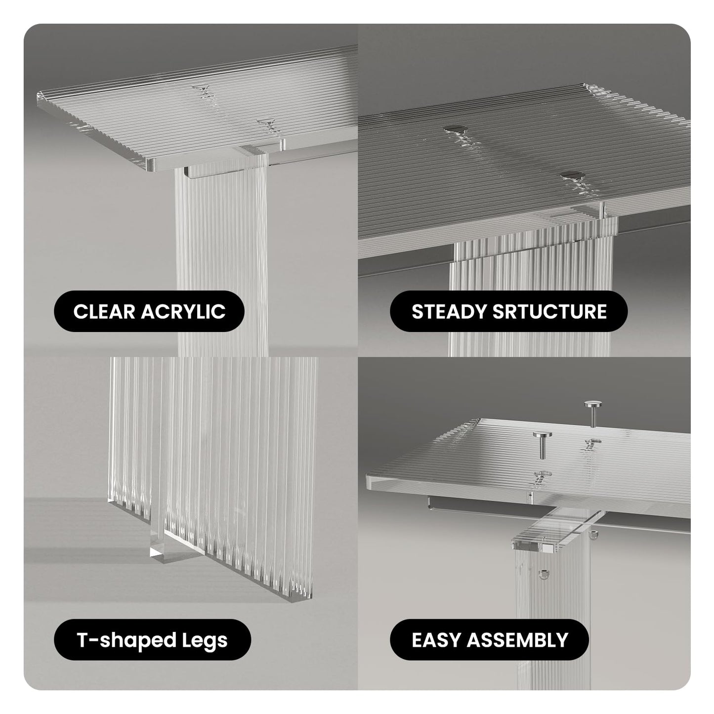 Sumerflos Fluted Textured Acrylic Bench - 35" Clear Entryway Bench for Bedroom, Hallway, Shoe Storage, Dining, Living Room, Hold Up to 350 LBS (Seat for 2 People), Modern T-Shape Legs, Easy Assembly