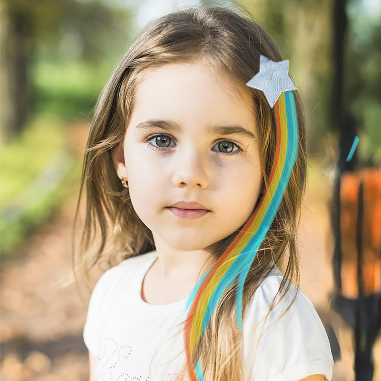 Little World Hair Clips for Girls, 6 Pcs Rainbow Hair Extensions, Unicorn Hair Clips for Girls Toddler Kids Ponytails, Hand-made Cute Glitter Hair Accessories