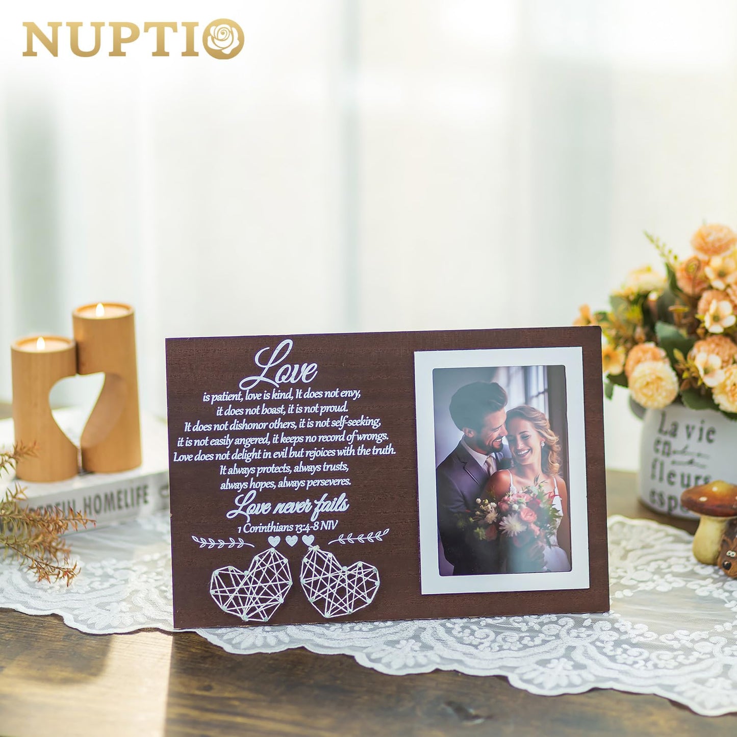 NUPTIO Couple Gifts Picture Frames: Wedding Gift Ideas Anniversary Engagement Christmas Birthday Presents for Couples Boyfriend Girlfriend Newlyweds Friends 4x6 Wood Love Photo Frame