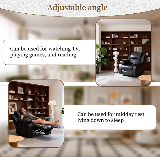 Saxum Tegmen Living Room Furniture Sets, Sectional Leather Sofa Set, Adjustable Recliner Chair with Manual Button for Living Room/Office (Chair, Black Leather)