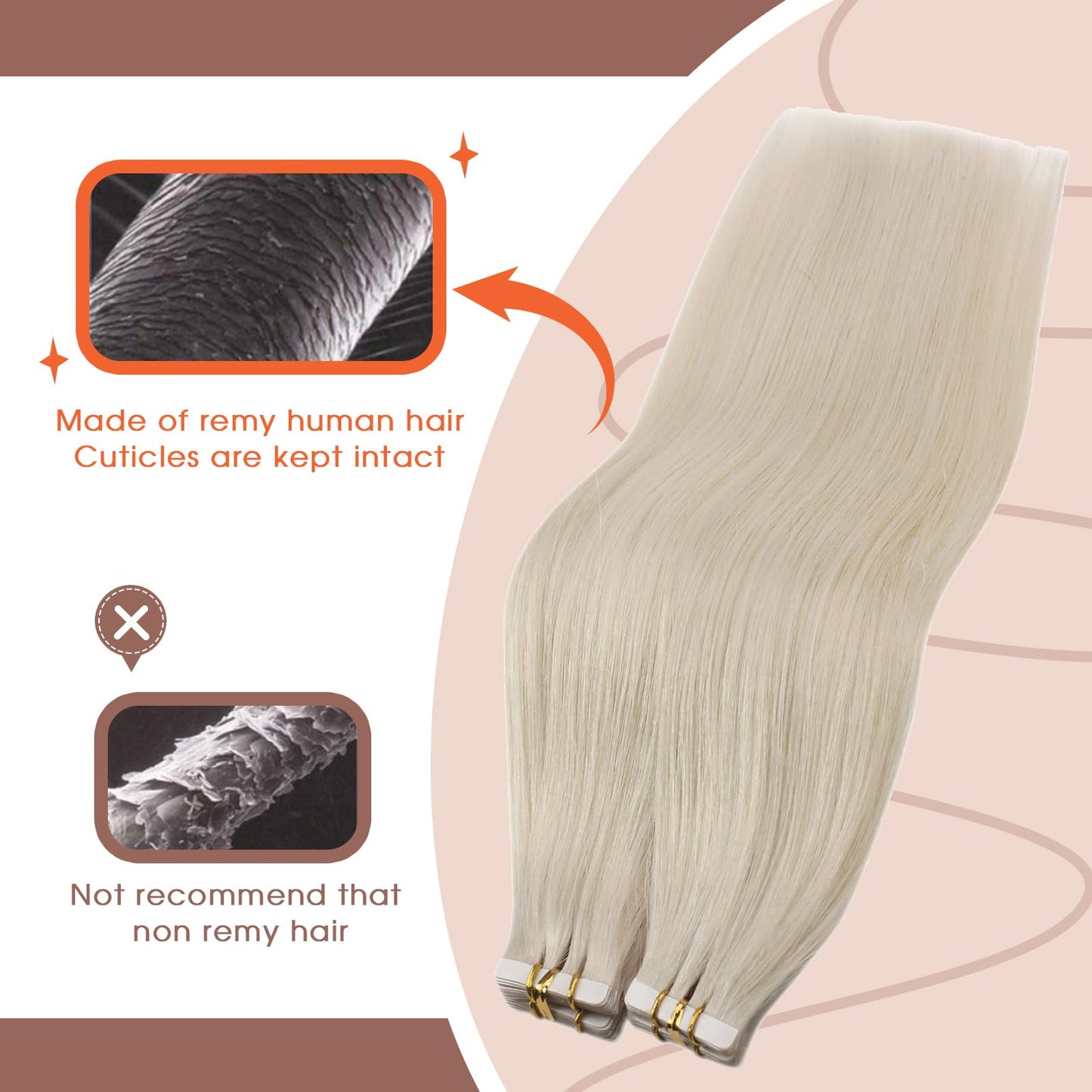 Sunny Hair Tape in Hair Extensions Real Human Hair Invisible Remy Hair Extensions Tape ins for Women White Blonde 22 inch 25G