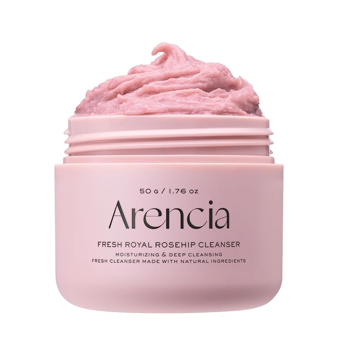 Arencia Rosehip Brightening Rice Mochi Face Cleanser & Daily Scrub - Moisturizing, Exfoliating & Deep-Cleansing - All Skin Types with Rice Powder & Rice Water (1.76oz)