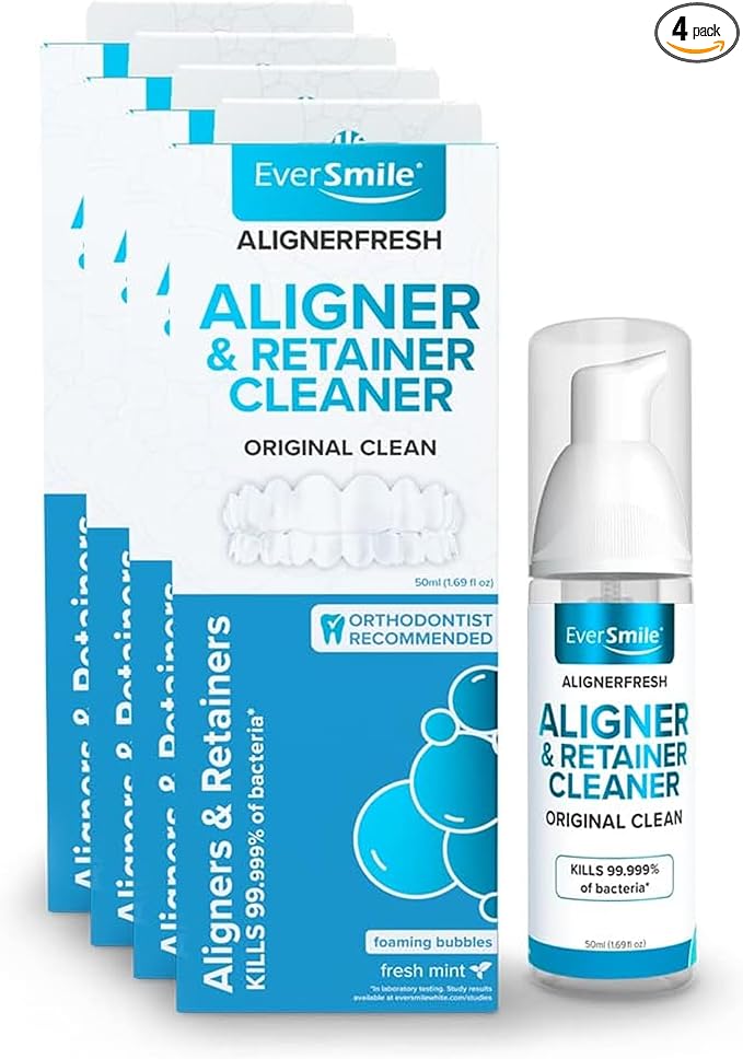 EverSmile AlignerFresh Original Clean Foam – Cleaner Compatible w/Invisalign and All Clear Aligners & Retainers – Eliminates Bacteria, Whitens Teeth, Fights Bad Breath – 50ml (4 Pack)