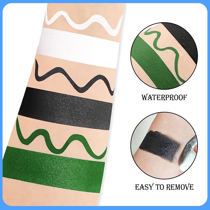 Black White Green Face & Body Paint - Blendable Facepaint Foundation with Sponge & Brush for Skin, Professional Halloween Face Make-up Kit for Grinch Shrek Alien Frankenstein Wicked Witch Costume