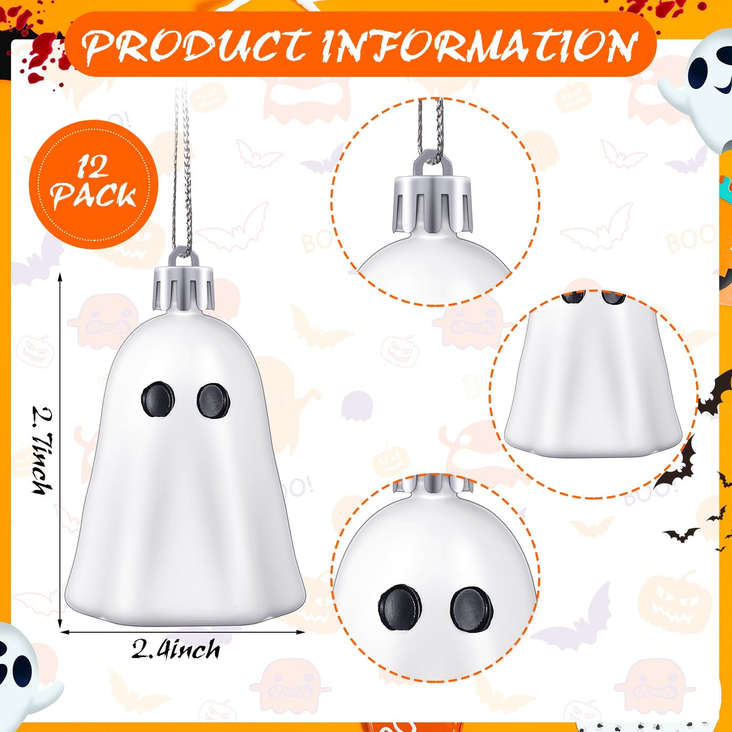 Tigeen 12 Pcs Halloween Hanging Ornaments Cute Ghost Decoration Halloween Tree Decoration Plastic Decorative Mini Ghost Ornaments for Christmas Home Tree Party Supplies (White)