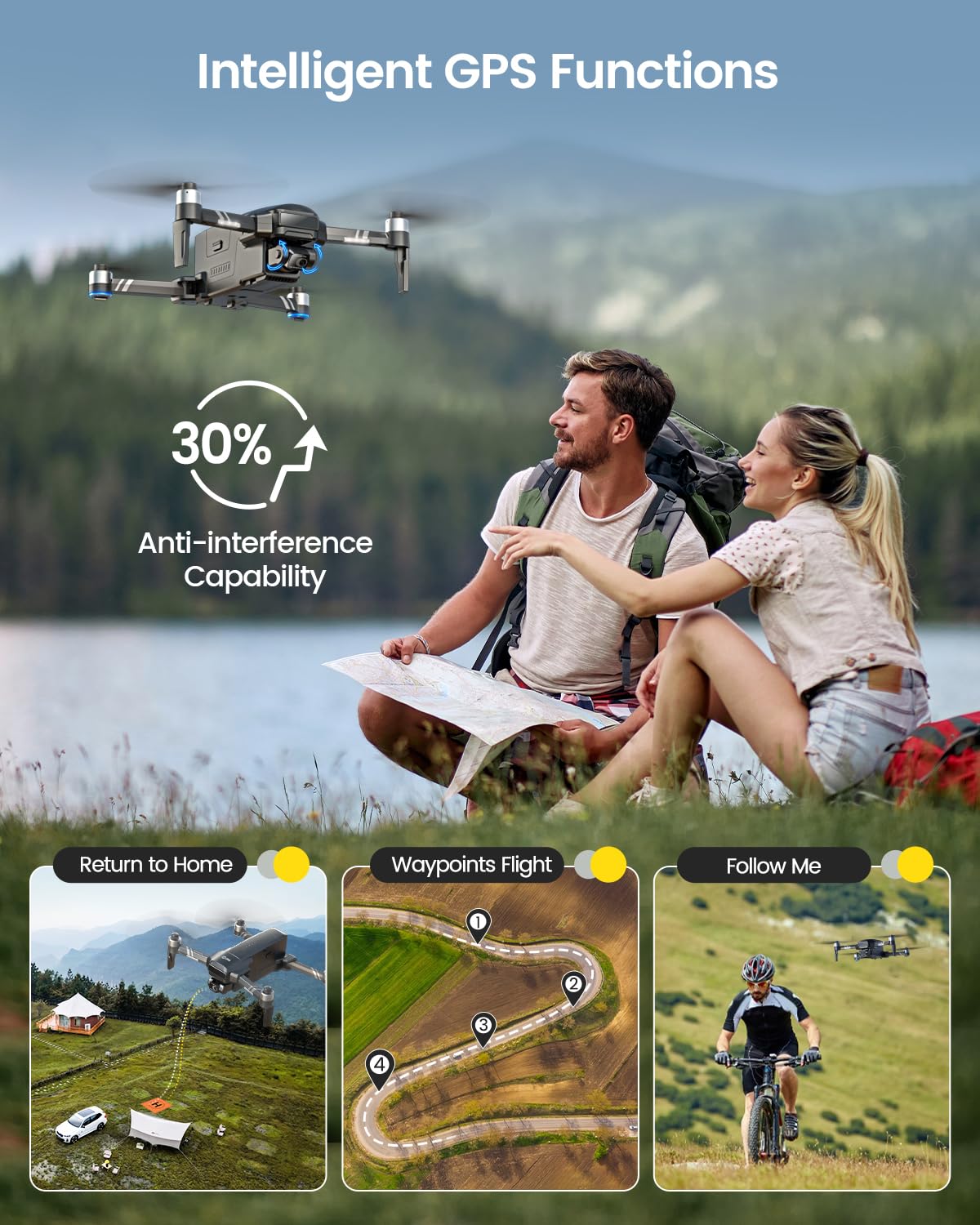 Holy Stone HS600 2-Axis Gimbal Drones with Camera for Adults 4K EIS, Integrated Remote ID, 20000 FT Range Transmission, GPS Drone with Brushless Motors, 4K/30FPS, Follow Me, Level 6 Wind Resistance