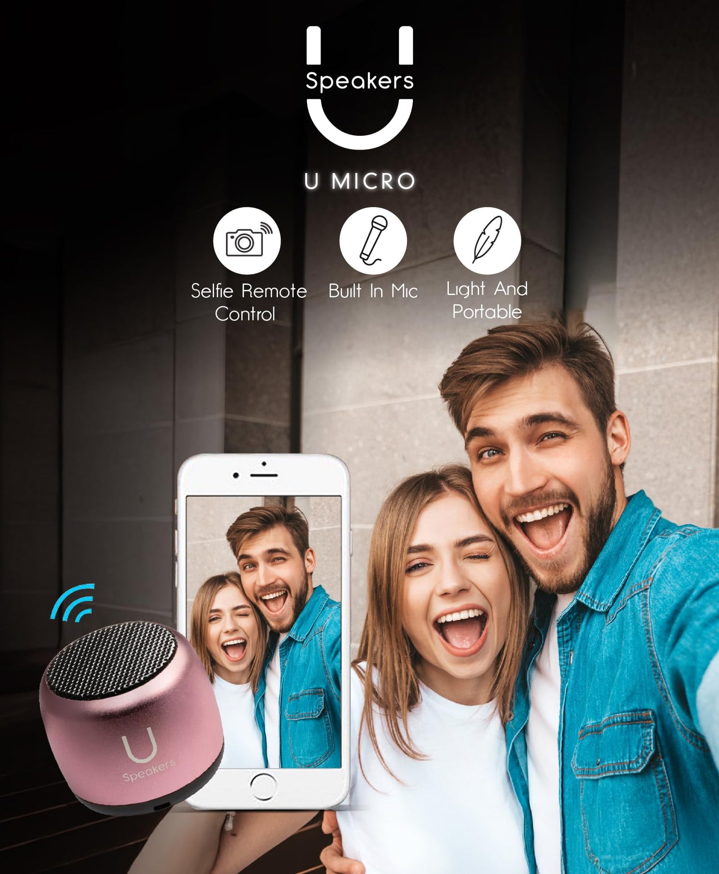 Fashionit U Micro Bluetooth Speaker | Coin-Sized Speakers Bluetooth Wireless With Built-In Mic & Remote Shutter | Portable Rich